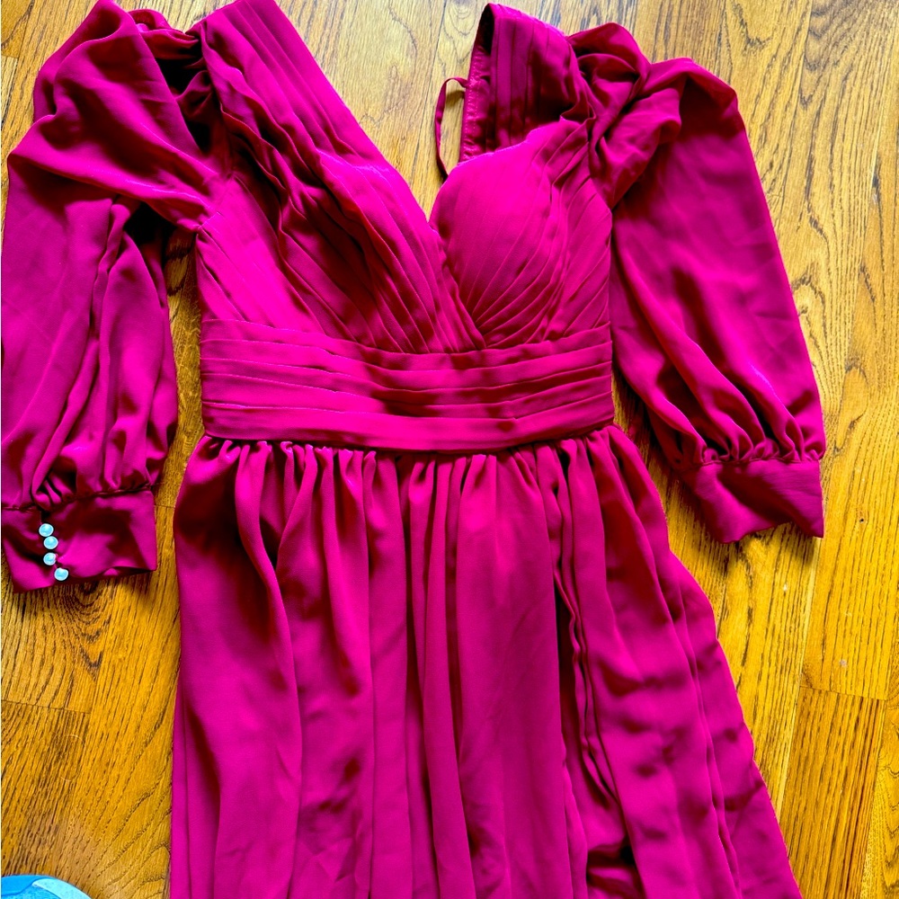 Long sleeve formal dress , burgundy, size small, adjustable waist